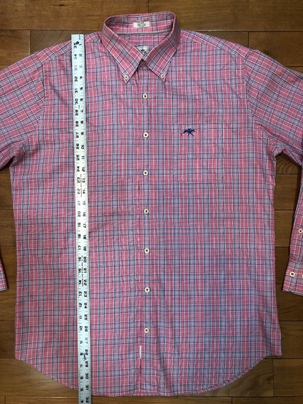 Peter Millar Men's Size L 100% Cotton Pink Plaid Long Sleeve Button-Down Shirt - Picture 8 of 9
